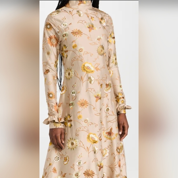 HOUSE OF AAMA Elegant Floral Beige Silk Dress With Floral Embroidery Size 6 - Picture 11 of 11